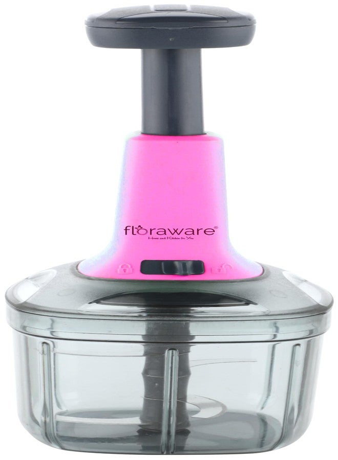 Floraware Food Chopper Steel Large Manual Hand-Press Vegetable Chopper Mixer Cutter to Cut Onion, Salad, Tomato, Potato (Pink, 600ML) - Image 1